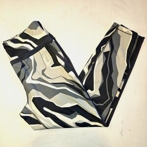 Walk Pop Green Gray Asymmetrical Striped Athletic Workout Leggings Size Large